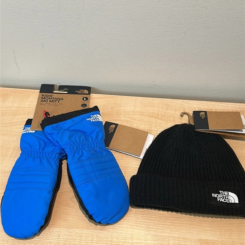 The North Face Montana Blue Etip™ Ski Mitts (L) & Salty Lined Beanie - Unisex